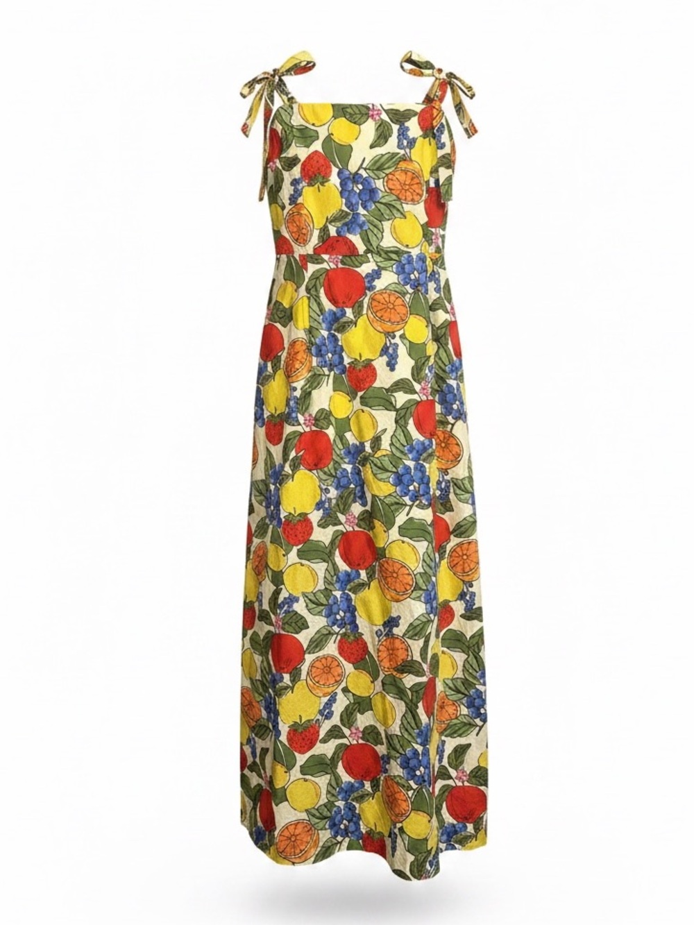 DRESS FORUM Fruit Print Maxi Dress Tie Sleeves Pockets